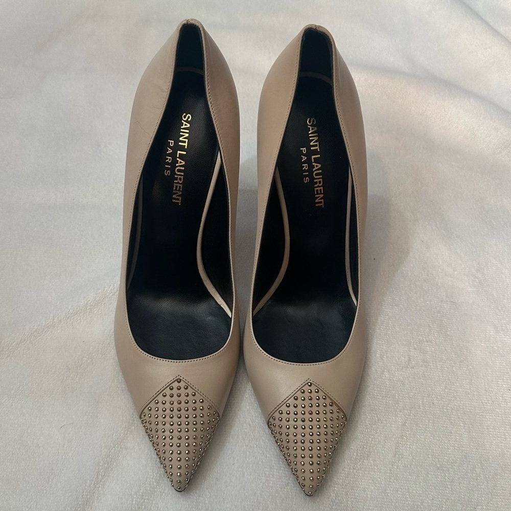 Saint Laurent Paris Beige Studded Cap Toe Pumps Size ysl 39EU - Picture 7 of 11